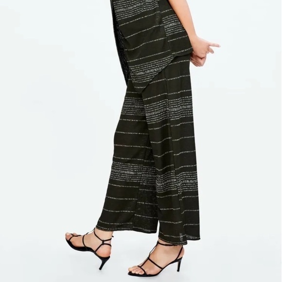 Zara Basic Wide Legged Pants Size Small 4 Olive Green w/S stripes Sheer - Picture 1 of 5